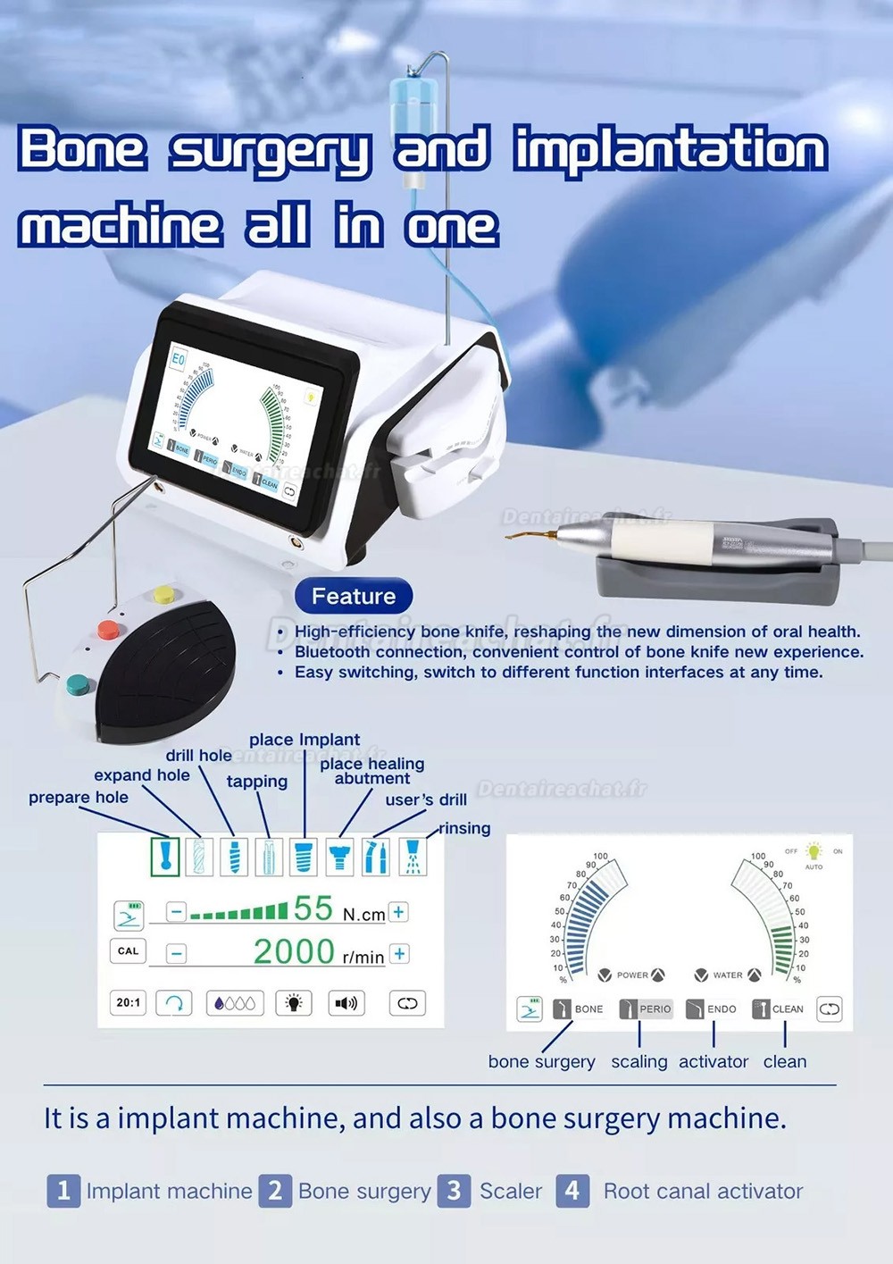 Moteur piezo chirurgie et Moteur d'implant deux en un Équipement d'implant dentaire XLY-ZZJ300